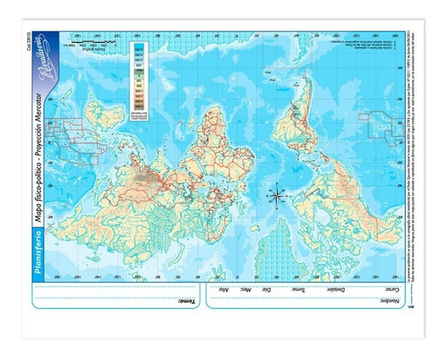 Mapas Rivadavia N°3 Block X40 Planisferio Físico Político