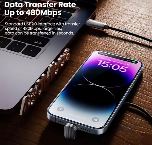Cable Carga Rápida Gaming Para Iphone Lightning Negro