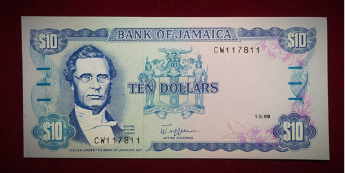 Billete 10 Dólares Jamaica 1989 Pick 71 C William Gordon Unc