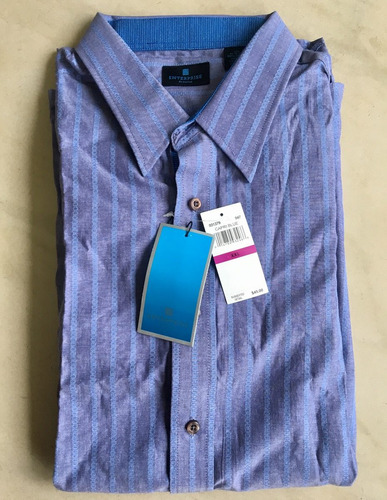 Camisa De Rayas Azul Marca Enterprise Talla Xxl Para Hombre