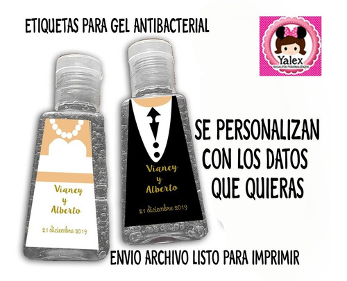 Etiquetas  Gel Antibacterial Boda Personalizada Imprimibles 