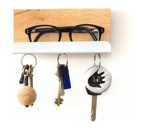Imagen 2 de 8 de Porta Llaves Pared Magnetico Estante Madera Chapa Portallave