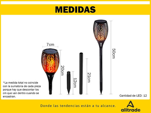 Imagen 4 de 10 de Farol Solar Exterior Led Fuego Calida Aplique Pared Jardin