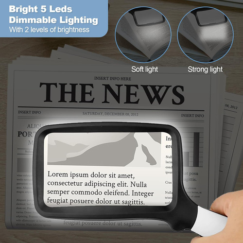 Lampara Lupa Para Lectura De Mano 3x Con Luz Led Optico
