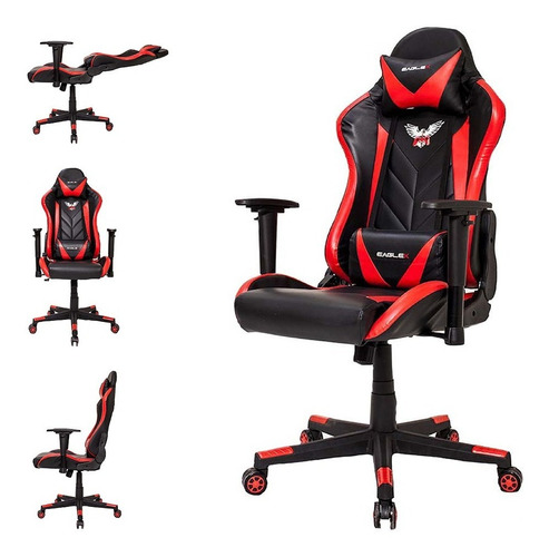 Cadeira Gamer Pro Reclinável Giratória Braço 3d Frete Grátis Cor Preto/Vermelho Material do estofamento Couro sintético