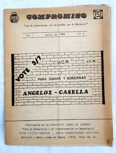 Compromiso Panflet Folleto Radical Ucr 1988 Angeloz Casella