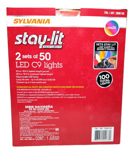 Imagen 3 de 10 de Serie Navideña 10 Metros De 50 Luces Led C9, Sylvania