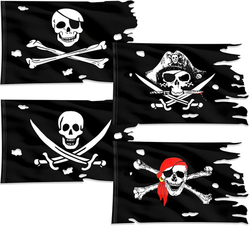 4 Piezas De Bandera Jolly Roger, Bandera Pirata De Hall...