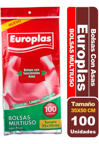 Bolsas Con Asas Multiuso Europlas 35x50 Cm 100 Un