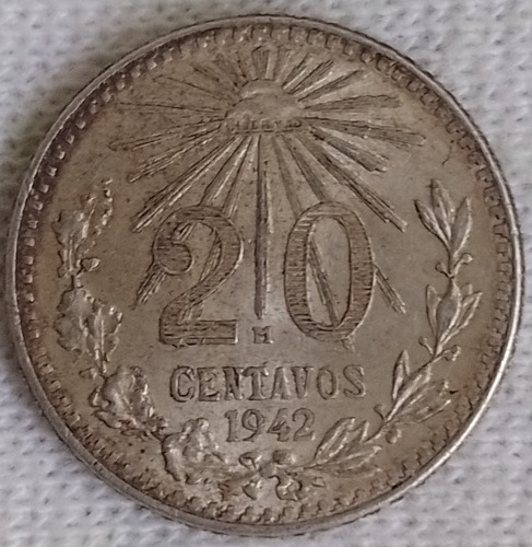 Moneda De Plata Ley .0720 20 Ctvs  1942