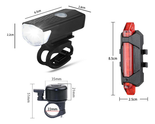 Juego De Lámparas De Bicicleta Recargables Por Usb, Luces