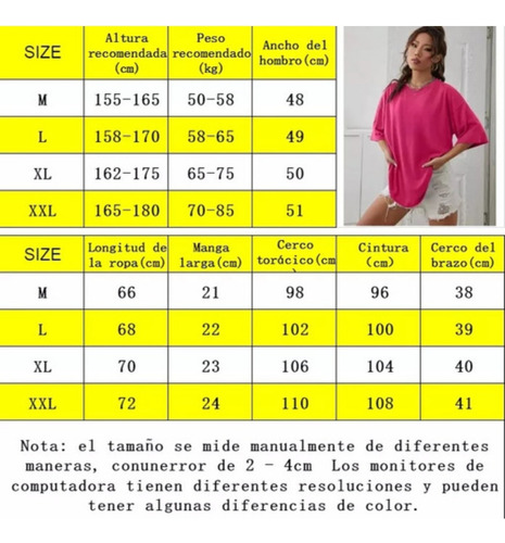 Playera Mujer Oversize Manga Corta Camiseta De Color Sólido