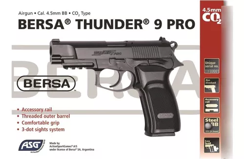 Zona Pesca - ➡️ Pistola Airsoft Co2 Asg Bersa Thunder 9 Pro 👉 Balines  plásticos 6mm ➡️ Abonala con VISA /CABAL / MASTERCARD en 3 / 6 / 12 / 18  cuotas