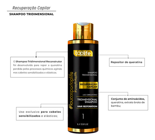 Shampoo Reconstrutor Queratina 1l Toplife - Pós Química