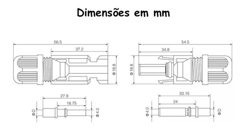 Imagem 3 de 7 de Conector Mc4 Painel Energia Solar 30a Ip67 Kit 10 Pares