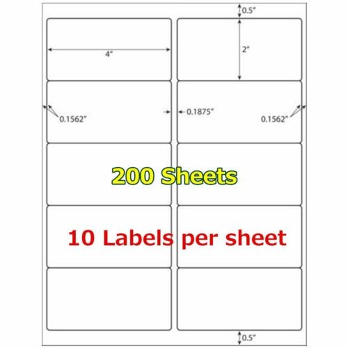 4  X 2  2000 Dirección Envío Laser Ink Jet Etiquetas 10 Por 