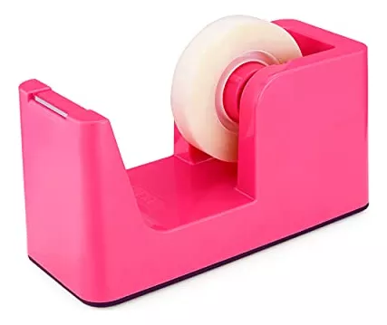 Dispensador de cinta adhesiva para escritorio con base antideslizante  pesada, color rosa (cinta no incluida)