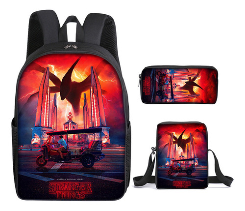 Mochila Escolar Strange Things De Fábrica Para Estudiantes Color Stranger Things-custom 4 Diseño De La Tela Three-piece Set