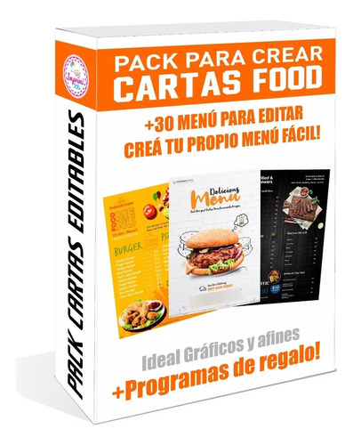 Pack Cartas Menú Restaurantes Comida Diseños Editables #v318