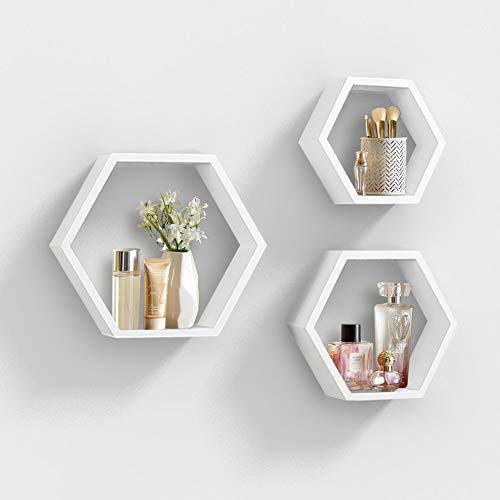 Rose Bloom Wall Mounted Hexagon Floating Shelves, Set Of 3 W