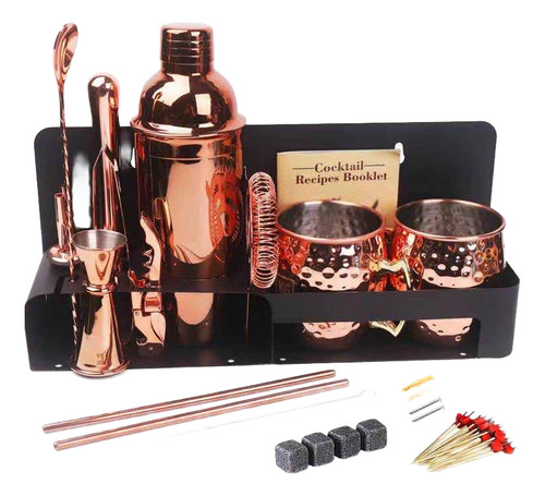 Set Mug - Coctelera Cobre 18 Pcs, Incluye Colgador De Pared