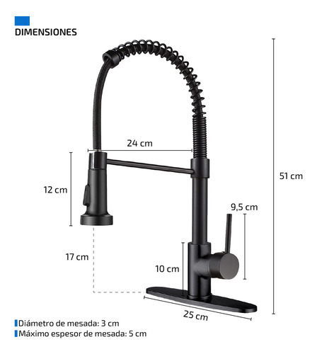 Griferia Extensible Cocina Mesada Canilla Monocomando Modern Negro Mate