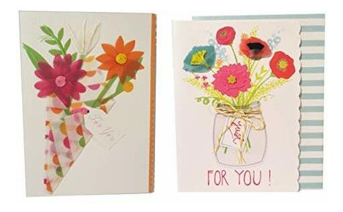Papelería - Floral Notecards With 3d Flowers, Set Of 2 With 