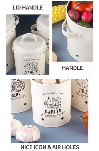 iuNWjvDU Conjunto Conveniente de 3 latas de Metal de Almacenamiento de la Papa la Cebolla y el ajo en Gris Francesa para el hogar 