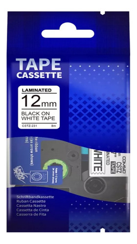 Cinta Cassete Rotuladora Cstz-231, 12mm. Negro/blanco