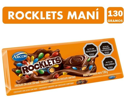 Rocklets Sabor Maní, Marca Arcor - Tableta De 130 Gramos.