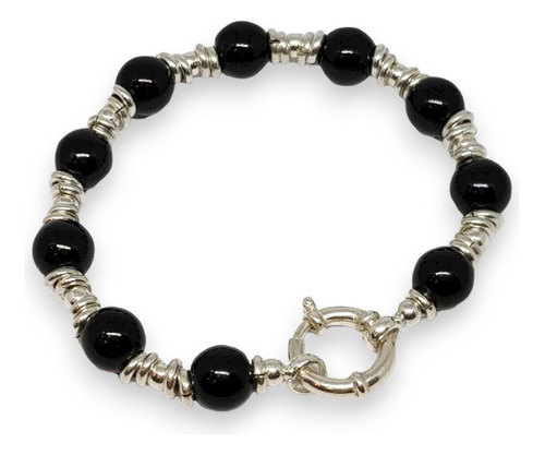 Pulsera Plata Piedras Negra Con Marinero