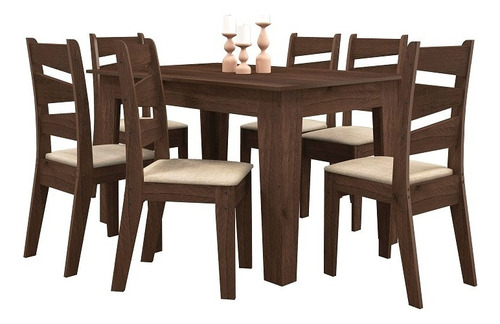 Juego De Comedor Mesa + 6 Sillas Cocina Comedor Color Marrón oscuro