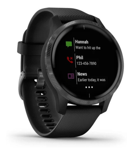 Smartwatch Garmin Venu Venu 1.2" caja 43.2mm de polímero reforzado con fibra black, malla black de silicona y bisel slate de acero inoxidable