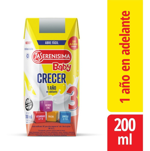 Imagen 2 de 2 de Leche La Serenisima Baby 3 Crecer X 2 Packs 24 Bricks 200ml