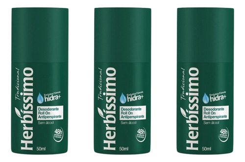 Desodorante Roll-on Herbíssimo Tradicional 50ml - Kit C/ 3un