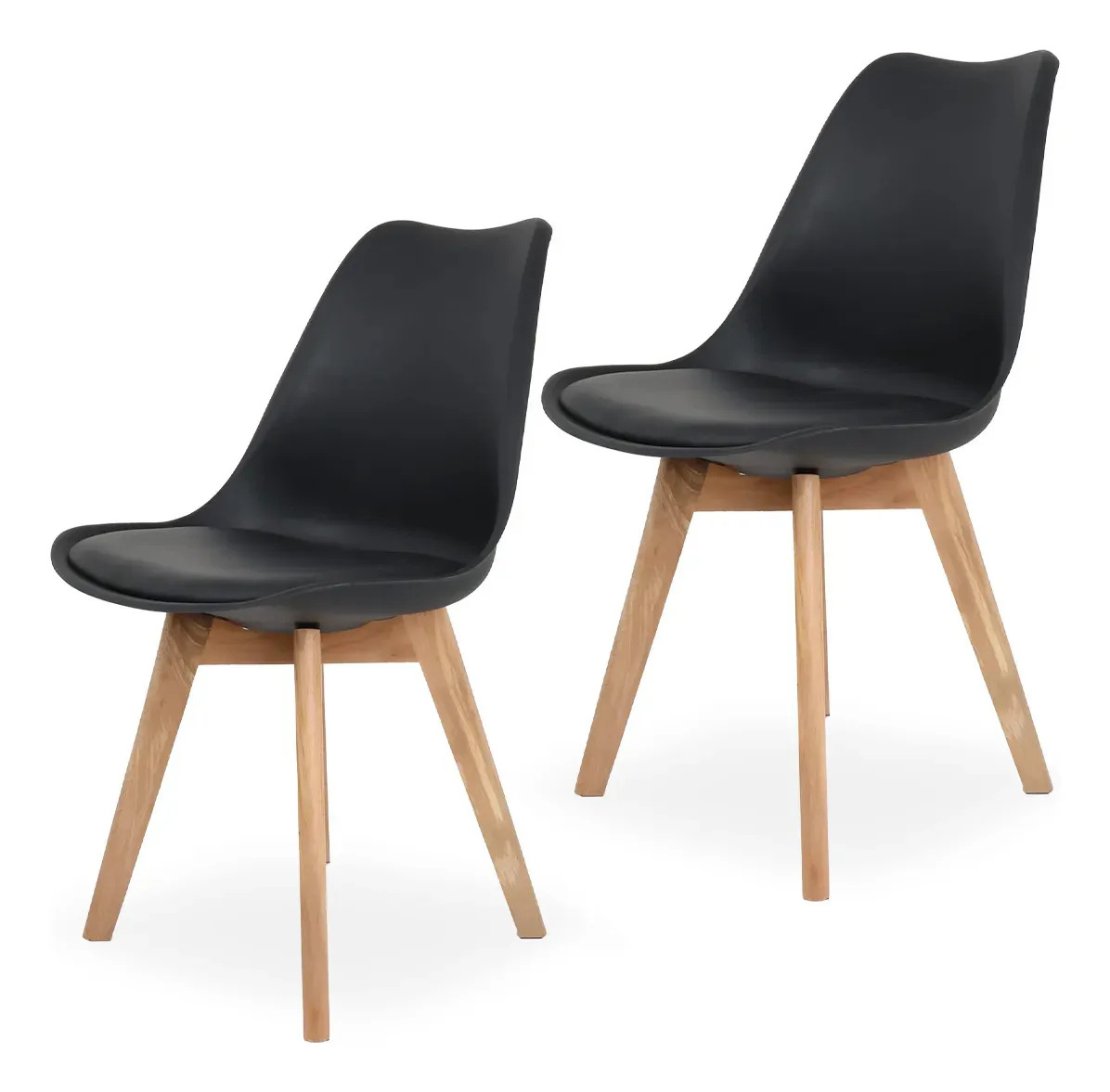 Silla De Comedor Acolchada Moderna Con Patas De Madera 2 Pz Asiento Negro Diseño de la tela Liso