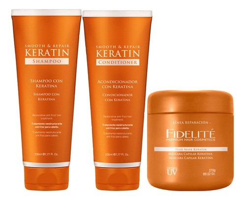 Fidelite Kit Keratina Shampoo + Acondicionador + Máscara 