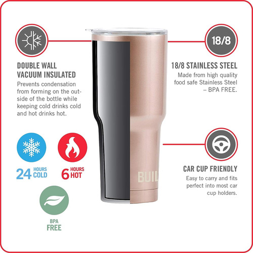 Byo Por Built - Vaso De Acero Inoxidable De Doble Pared De 3