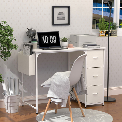 Escritorio De Oficina Minimalista Moderno Con 3cajone Blanco Blanco