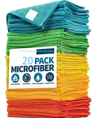 Kit 20 Panos De Microfibra Multiuso Para Limpeza