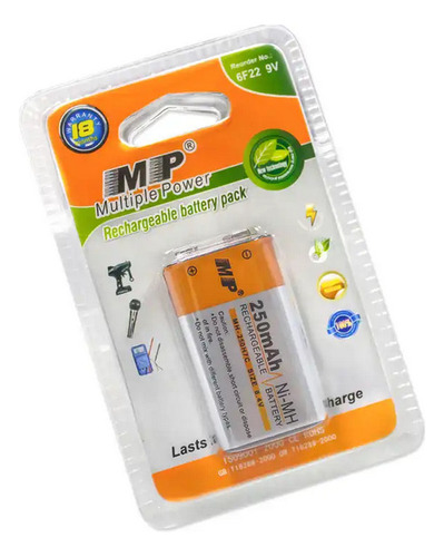 Batería Recargable De 9 V De Mp, Nimh, 250 Mah, 9 Voltios