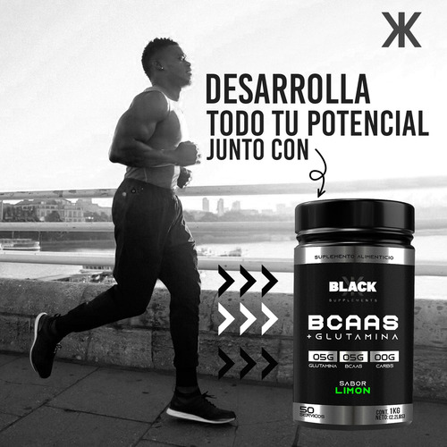 Black Supplements Aminoácidos Bcaas + Glutamina 1kg Limón