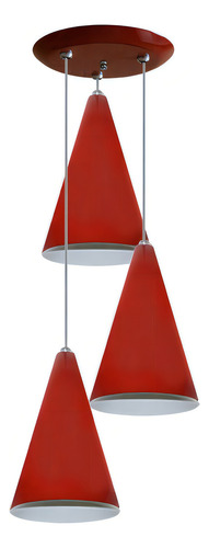 Lustre Pendente Cone Triplo - Mesa De Jantar Quarto Cozinha Cor Vermelho 110v/220v
