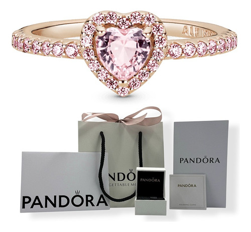 Anillo Pandora Baño Oro Rosa 14k Corazón Rosa, Original Rosa 5