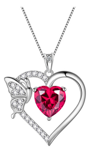 Collar Cadena De Plata 925 Con Dije De Corazón Para Mujer Color Rojo - Julio