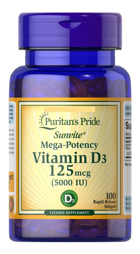 Vitamina D3 5000ui 100 Capsulas Mega Potencia Puritans Pride