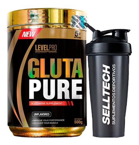 Level Pro Glutamina Glutapure 500gr + Shaker