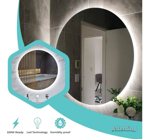 Imagen 9 de 10 de Lampara Luz Led Pared Espejo 4 Mm Baño 60 Cm Redondo Moderno