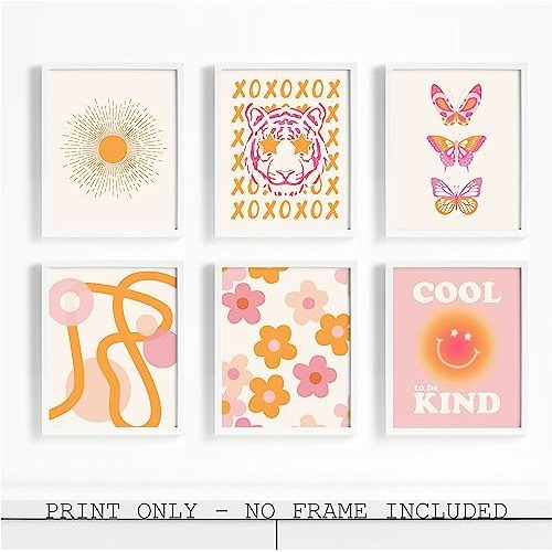Arte De Pared Rosa Y Naranja, Decoración De Habitación De De
