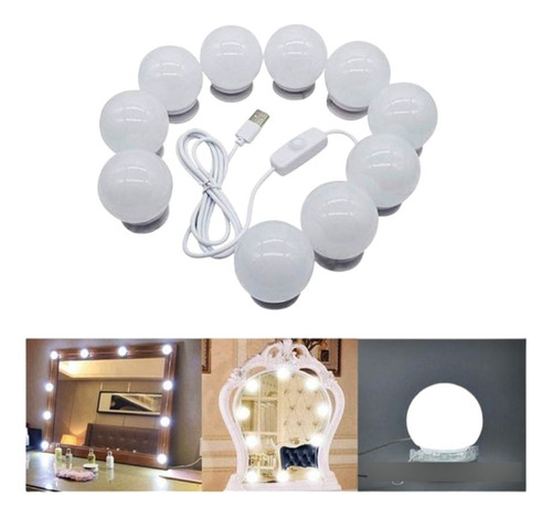 Juego Luces Led Para Espejo Y Tocador Kit 10 Bombillas